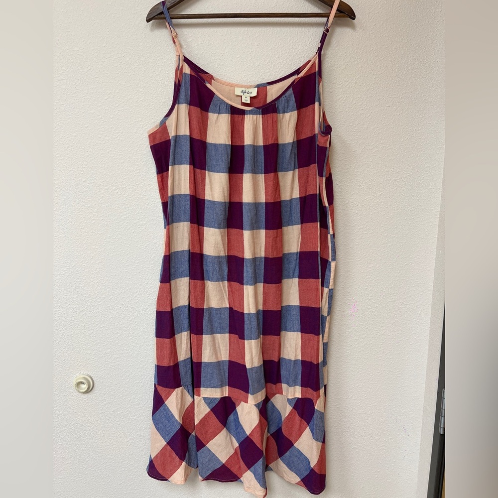 Style & Co. Checkered Midi Dress in Red and Blue